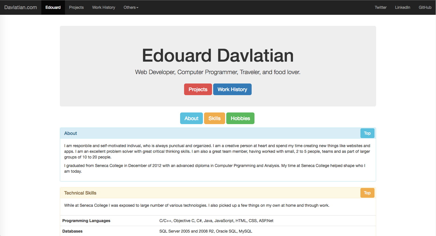 Screenshot of desktop about page